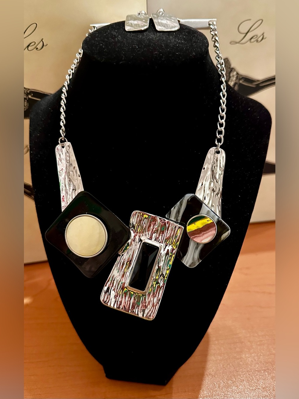 Fashion Jewelry Silver-Tone Geometric Multi-Color Accent Necklace